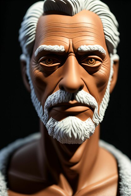 de figuur van een oude man met een witte baard gemaakt van klei en vilt