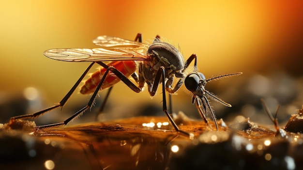 De fijne kneepjes van de natuur De delicate ontmoeting vastleggen van een mug die op een plas neerstrijkt Generatieve AI