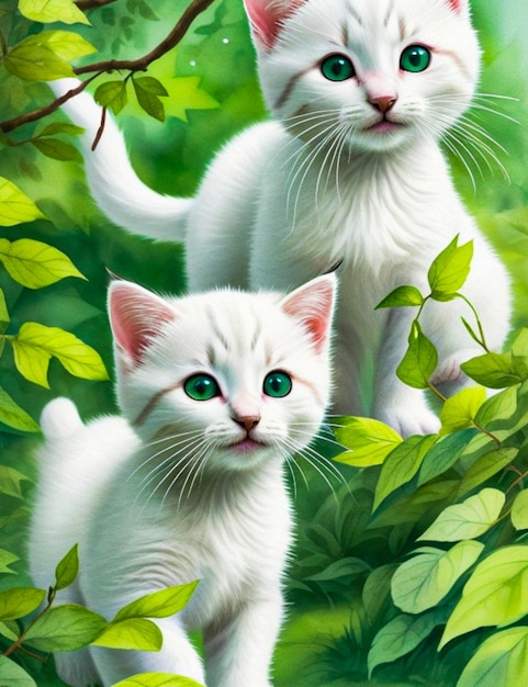 de foto schattige illustratie van kittens die in het bos spelen