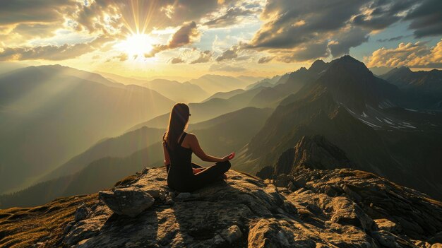 De foto van een jonge of volwassen vrouwelijke mens die yoga doet in de natuur AIGX03