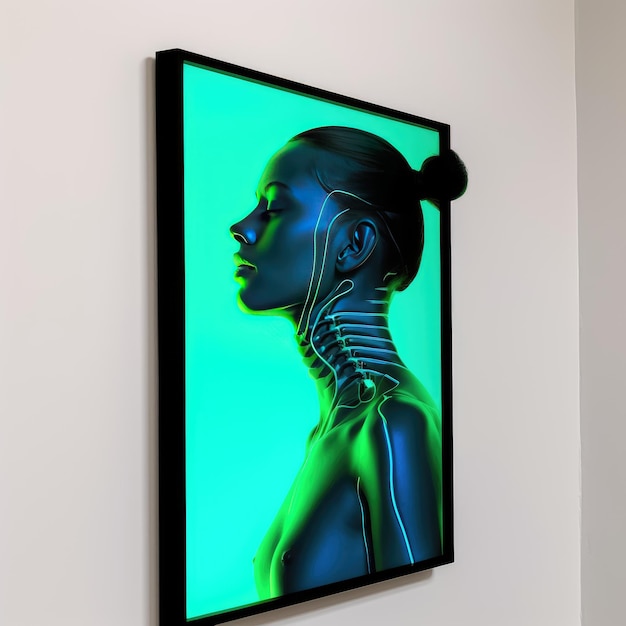 De futuristische mix van augmented reality kunst ontketend in levendige blauwe en groene tinten