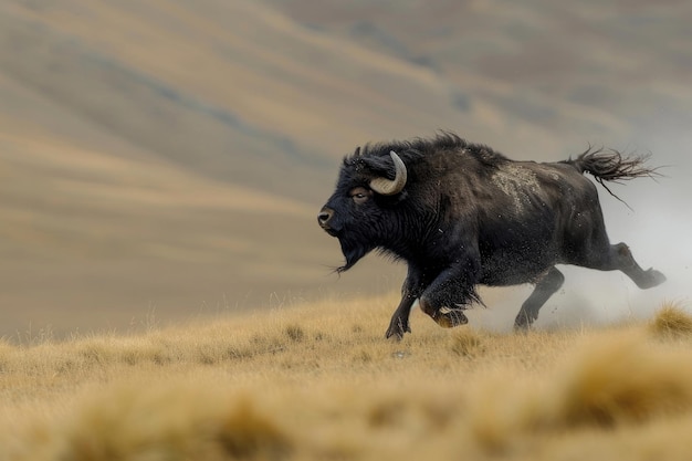 De galante galop van een yak buffel een schouwspel van natuurkracht