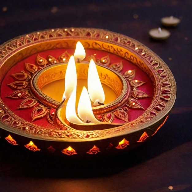 De gelukkige Diwali Clay Diya-lampen staken aan tijdens Diwali Hindu-festival van lichtviering Kleurrijke tra