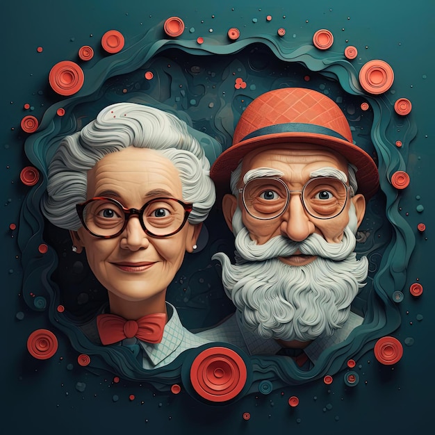 de gelukkige grootvadersdagachtergrond met een oud echtpaar en een bril