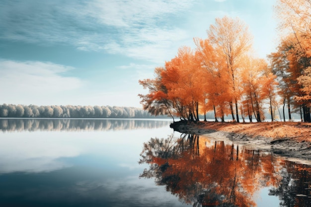 De genade van de herfst Een landschap aan een meer