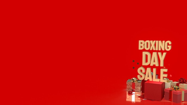 De geschenkdoos en gouden tekst Boxing Day-verkoop voor zaken of reclameconcept 3D-rendering