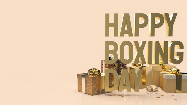 De geschenkdoos en gouden tekst tweede kerstdag voor het winkelen concept 3D-rendering