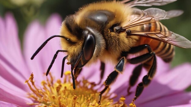 De gevleugelde bij vliegt langzaam naar de bijenhouder om nectar te verzamelen