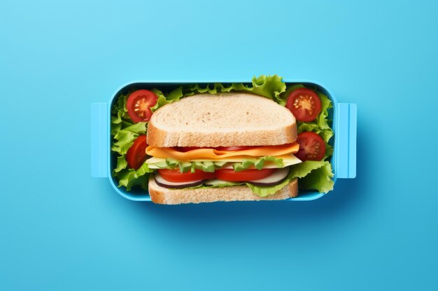 De gezonde lunchbox Delight Een top-down artistieke weergave van een voedzame lezingstopconcept