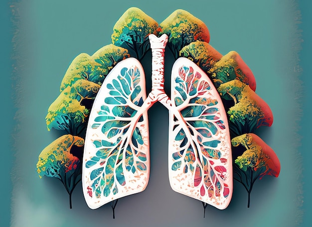 Foto de gezonde menselijke longen geïllustreerd als twee grote bomen