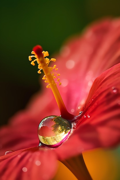 De glans van dauwdruppels vastleggen op hibiscusbloemen onder zonlicht