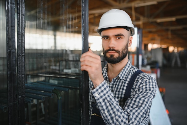 De glazenmaker draagt het glas in de glasfabriek