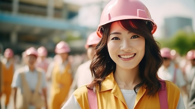 De glimlach van een mooie Japanse bouwvrouw.