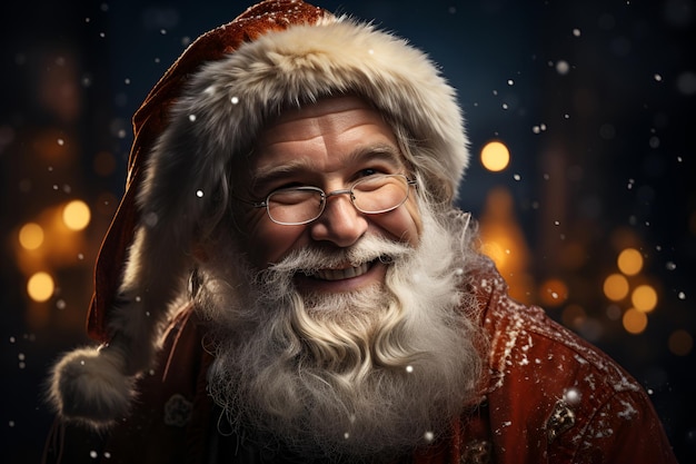 De goede kerstman lacht met een witte baard en een rode kerstmuts