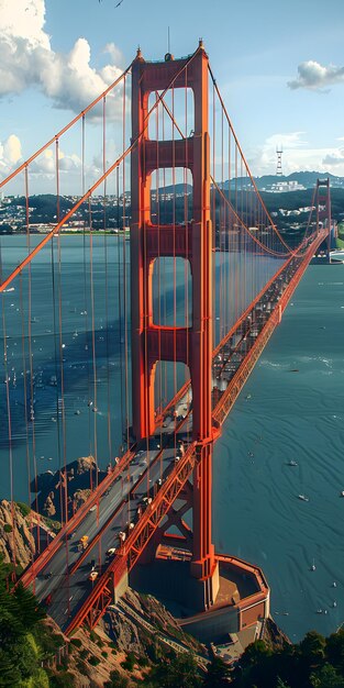 De Golden Gate Bridge biedt een prachtig uitzicht op de waterhemel en de stad.