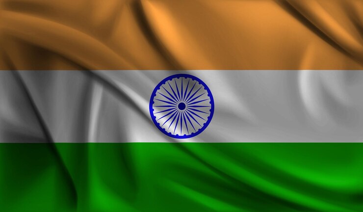 Foto de golfvlag van india van zijdeillustratie en indische nationale vlagachtergrond