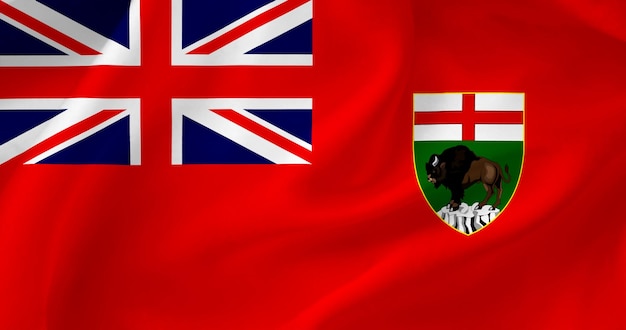 De golvende vlag van de Canadese provincie Manitoba De vlag zwaait in de wind Textiel satijn