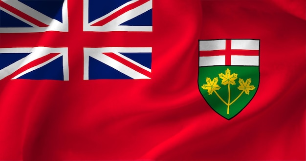 De golvende vlag van de Canadese provincie Ontario De vlag zwaait in de wind Textiel satijn