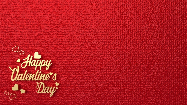De gouden gelukkige valentijnskaartdag op rode achtergrond voor het 3d teruggeven van het vakantieconcept