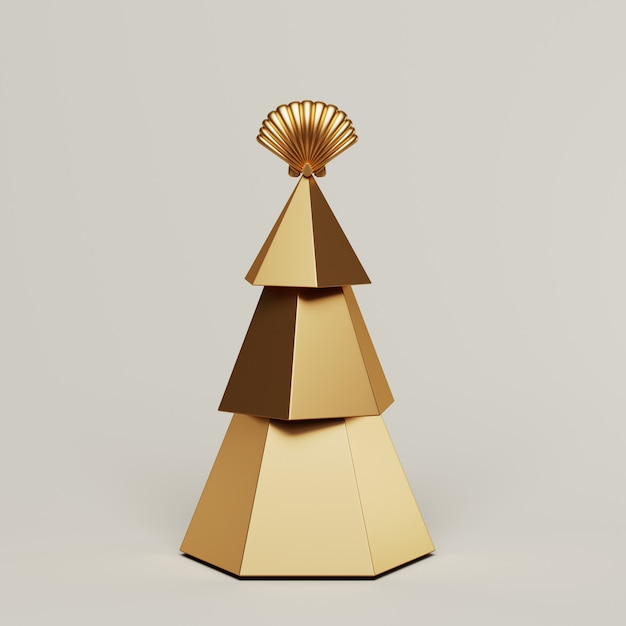 De gouden Kerstboom met decoratie bovenop op 3d ivoor geeft terug