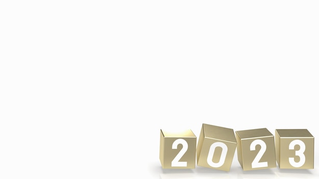 De gouden kubus van 2023 voor vakantie of nieuwjaarsconcept 3D-rendering