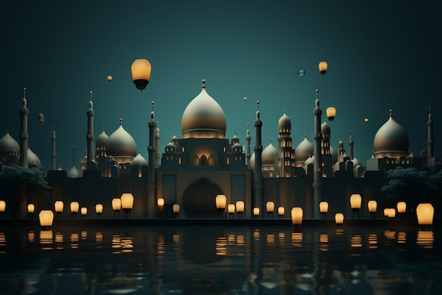 de gouden moskee achtergrond van de islamitische nieuwjaar in de stijl van teal en marine