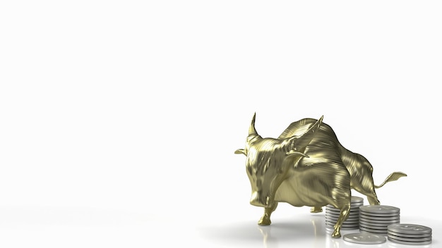 De gouden stier en munten op witte achtergrond 3D-rendering