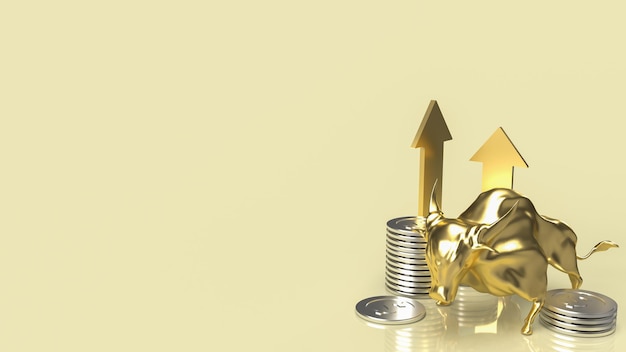 De gouden stier en munten voor bedrijfsconcept 3D-rendering