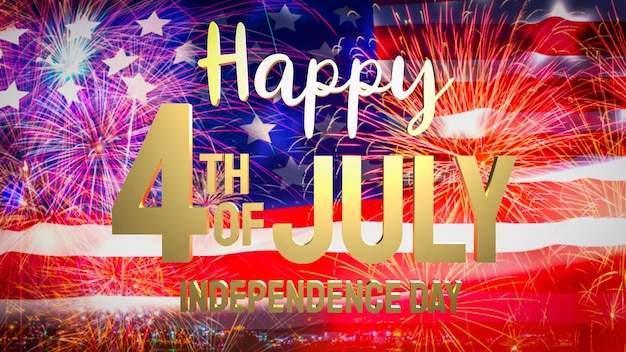 De gouden tekst van 4 juli op de vlag van de Verenigde Staten van Amerika voor vakantie of viering concept 3D-rendering