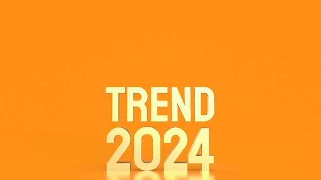De gouden teksttrend 2024 op oranje achtergrond 3D-rendering