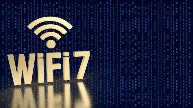 De gouden wifi 7 op digitale achtergrond voor technologieconcept 3D-rendering