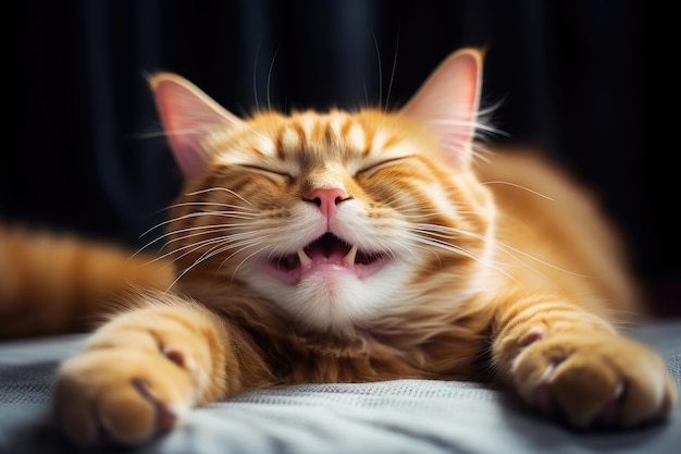 De grappige lachende kat liegt