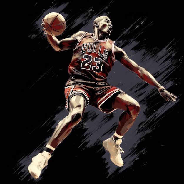 De GravityDefying Artistry Michael Jordan's Epic Dunk Sketch stijgt tegen een zwart doek