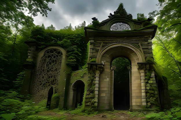 Foto de groene natuur omvat bergen, oude forten, groene bomen en oude poorten