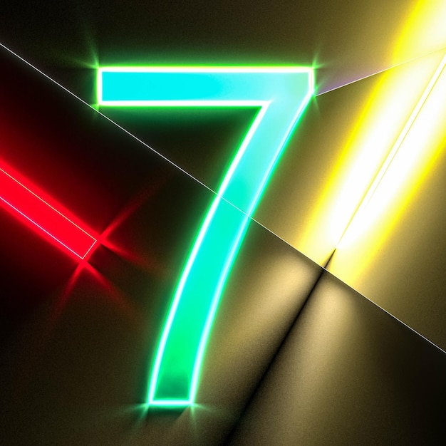 De groene nummer zeven neon Gloeiende nummer 7 3D illustratie