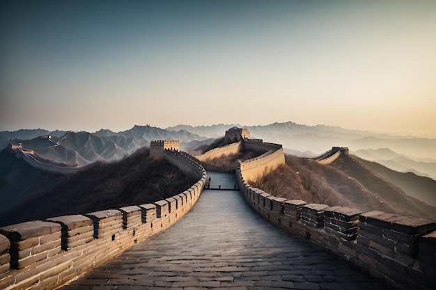 De Grote Muur van China bevindt zich op de achtergrond