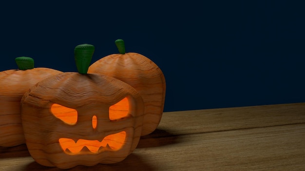 De halloween-pompoen op houten tafel voor vakantieconcept 3D-rendering