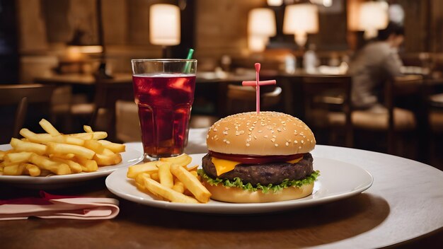 De hamburger in het hotel met frietjes.