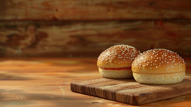 De hamburgerbroodjes op houten achtergrond