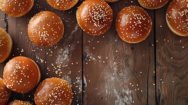 De hamburgerbroodjes op houten achtergrond