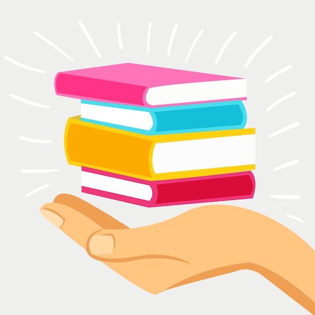 De hand die de boeken vasthoudt Literatuurfans Onderwijs en leren concept Lezen Boeken concept Platte cartoon vectorillustratie