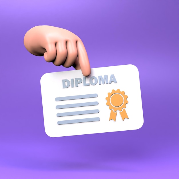 De hand houdt een diploma 3D render illustratie