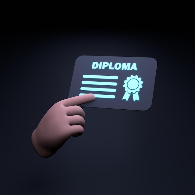 De hand houdt een diploma 3D render illustratie