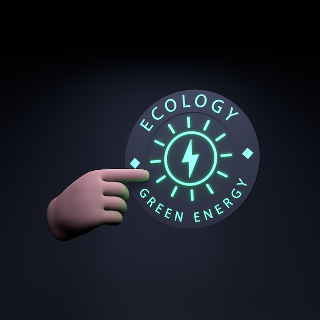 De hand houdt een neonpictogram op het thema van ECO Ecology concept 3d render illustratie