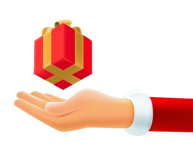 De hand van de Kerstman met de 3d vectorillustratie van de giftdoos