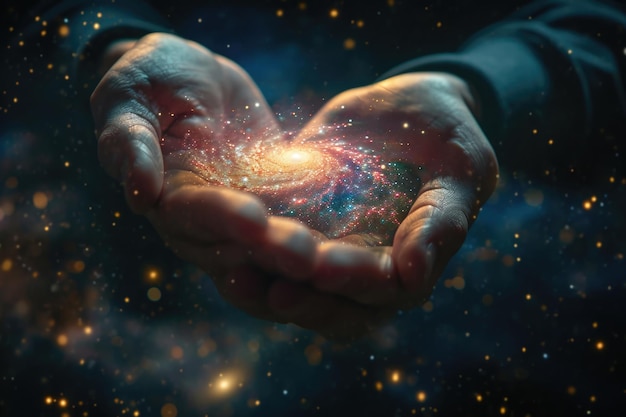 De handen van de goden houden de sterrenstelsel vast.