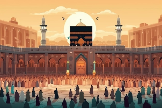 de Heilige Kaaba met pelgrims in omloop ter gelegenheid van Eid AlAdha creative ai