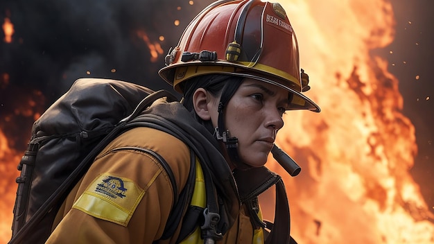 Foto de heldhaftige strijd van een vastberaden brandweerman