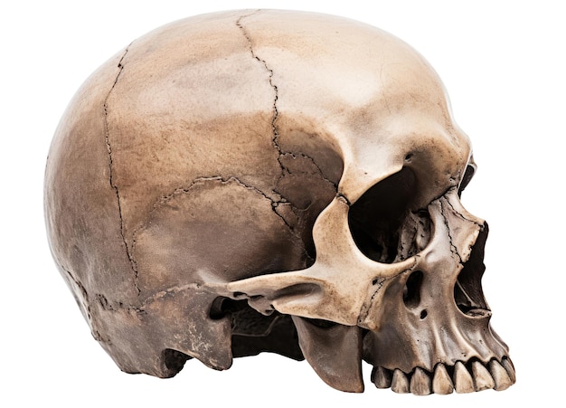 De helft van een schedel geïsoleerd op een witte achtergrond zijaanzicht Generatieve AI