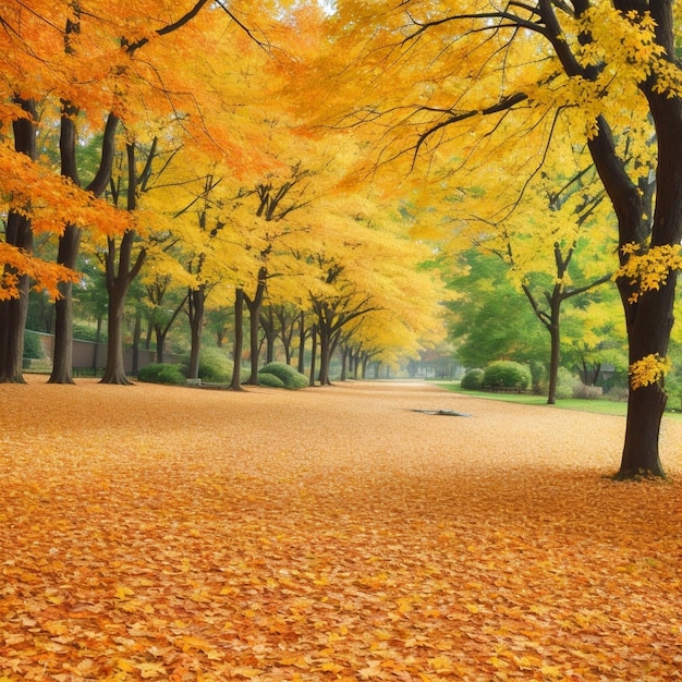 Foto de herfst en zijn bladeren vallen langzaam gegenereerd ai